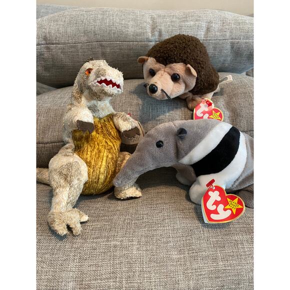 Ty Beanie Babies, dinosaur, hedgehog, ardvaark, set of 3 - Picture 2 of 5